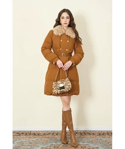 Vintage Style Winter Down Short Coat Caramel Brown Color Winter