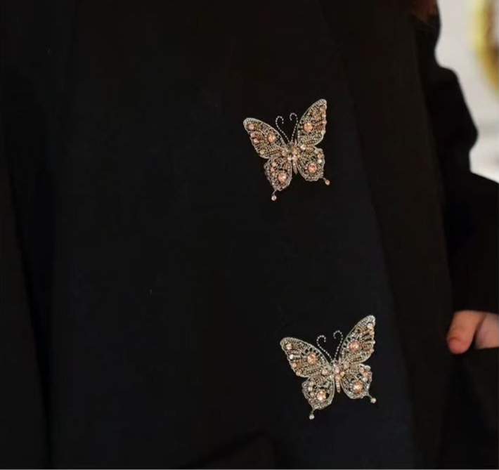 Thumbnail: black wool blend coat close look up