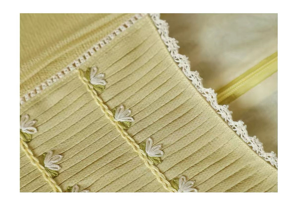 Thumbnail: Yellow Floral Embroidered Midi Dress, French Vintage Square Neck Dress, Cotton