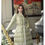 Thumbnail: Elegant Light Green Down Coat with Hand-Beaded Snowflakes Knee-Length Winter Jac
