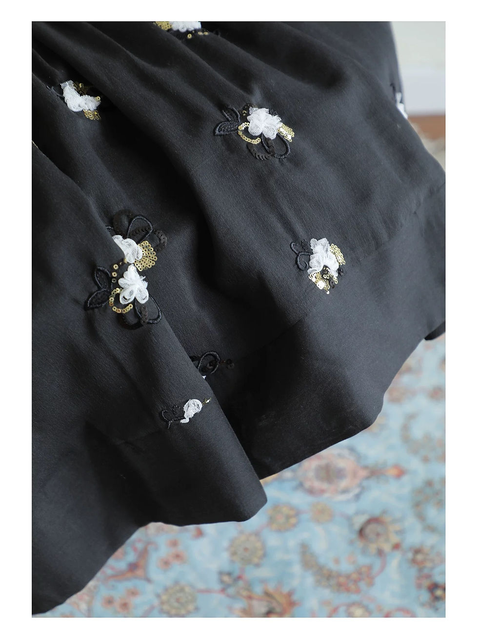 Thumbnail: Black Embroidered Mini Dress, Square Neck