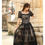 Thumbnail: Baroque Lace Pattern Black Dress. Square Neck Retro Dress
