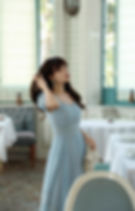 Thumbnail: Silk Blue Lace Midi Dress Vintage Square Neck Puff Sleeves Fully Lined