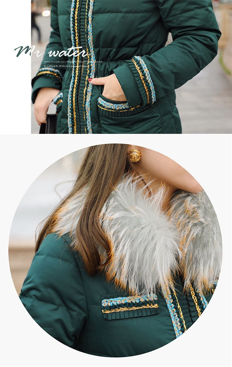 Thumbnail: Clearance--Winter Down Coat. Peacock Green Elegant Color.