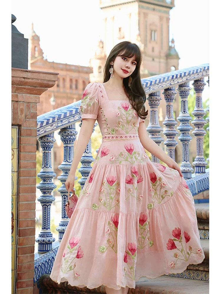 Thumbnail: Serbian Princess Flower Dress Embroidered Ramie Dress