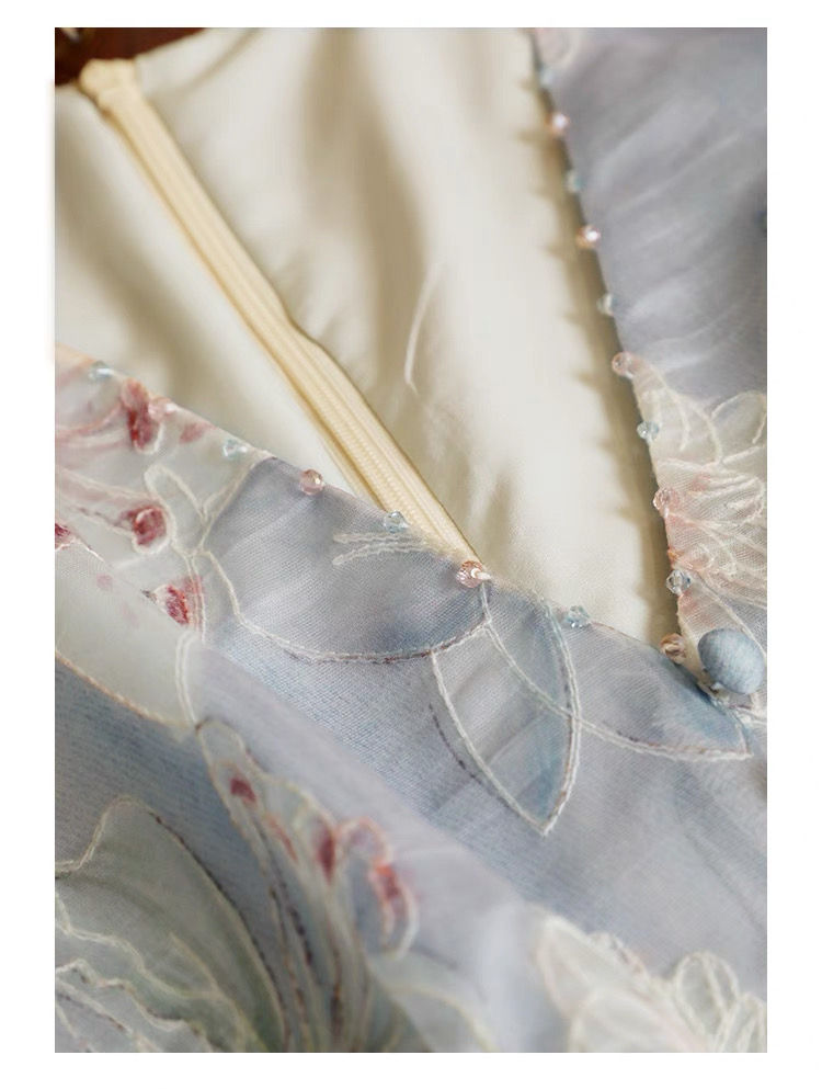 Thumbnail: French Embroidered TENCEL Midi Dress Pastel Floral Full Embroidery