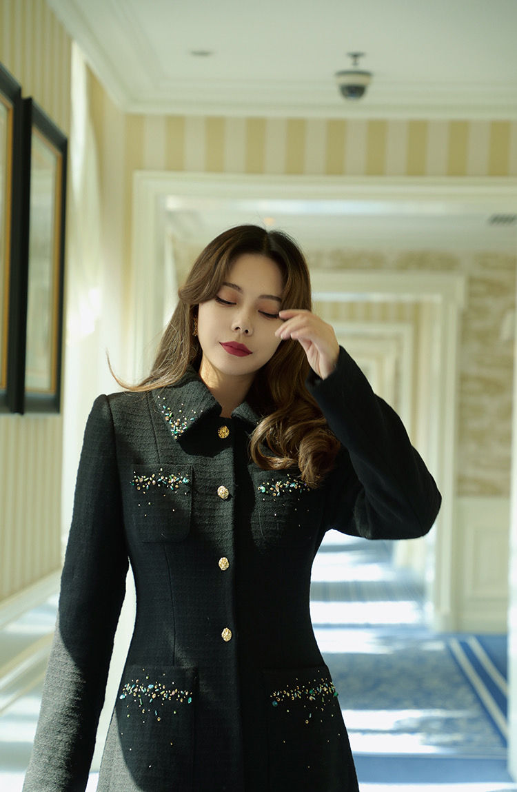 Thumbnail: Clearance--Italy Imported Wool Coat. Hand Sewing beadings. Women's Winter Coat