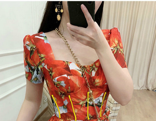 Thumbnail: Clearance "Passionate Tomato" Flower Dress, Red Retro Dress