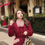Thumbnail: Red Down Coat with Detachable Fur Trim Winter Jacket with Pink Buttons