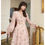 Thumbnail: Romantic Vintage Floral Midi Dress  Pink Puff Sleeve Embroidered Dress