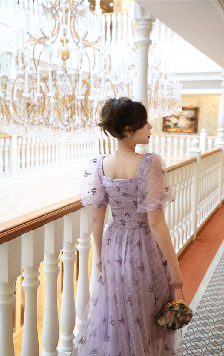 Thumbnail: Hand Sewing Purple Mesh Princess Dress. French Retro Style V Neck. Sequins
