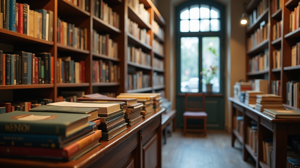 Eye-level view of a unique bookshop filled with diverse literature