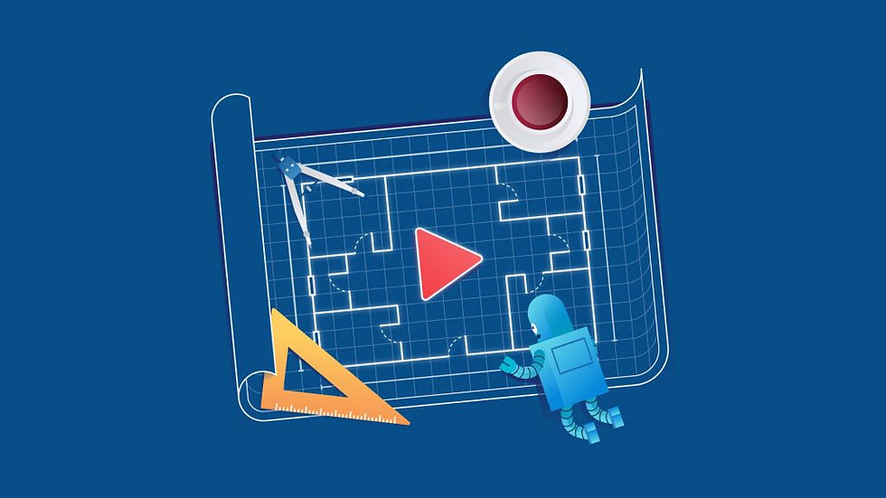 robot and a blueprint infographic