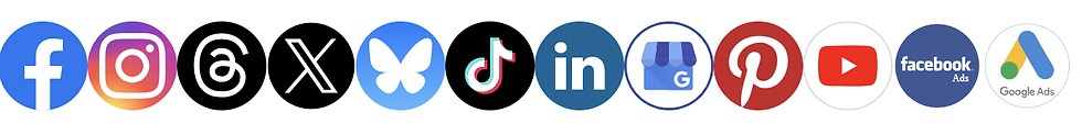 Screenshot displaying the Metricool interface with icons and names of supported social media platforms: Instagram, TikTok, YouTube, Threads, X (Twitter), Twitch, LinkedIn, and Google Business Profile. The layout highlights Metricool's capabilities for scheduling and managing content across these platforms