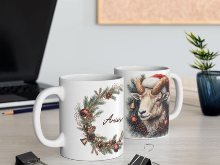 Celebrate the Holidays with Our Charming Christmas Aries Zodiac Mug!