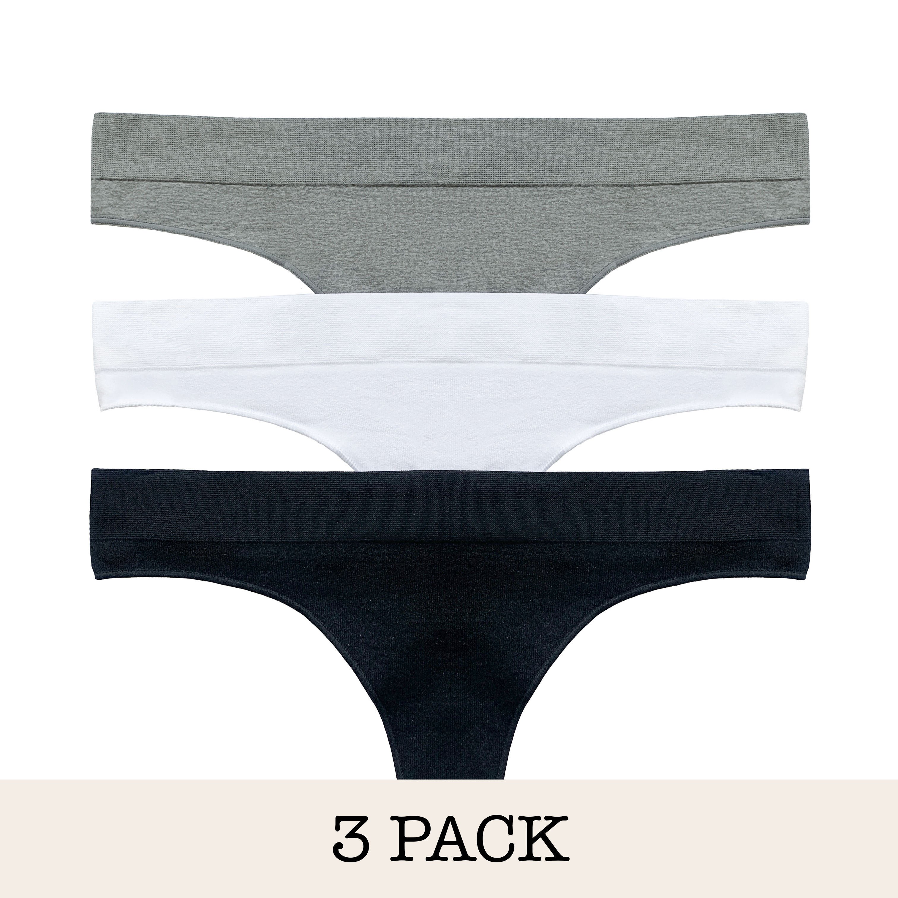 Ladies Black, White & Grey Seamfree Thong 3pk