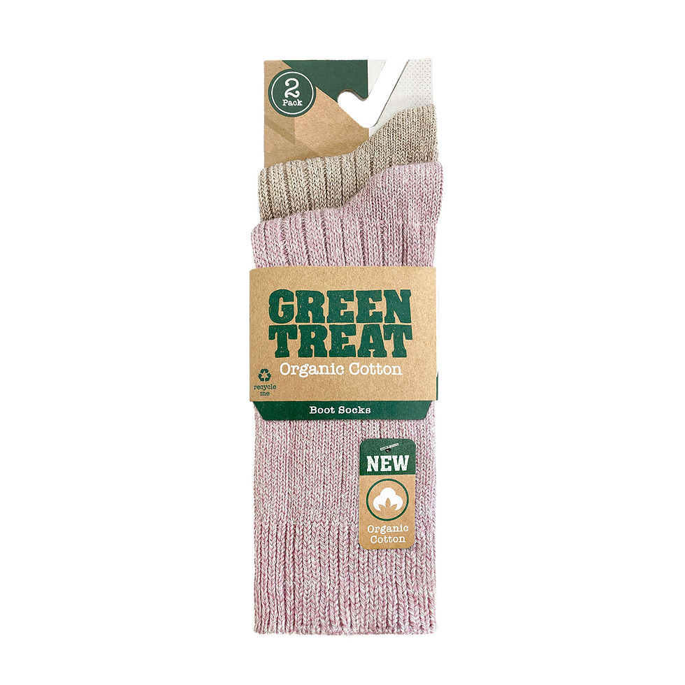 Thumbnail: Ladies Pink & Cream Organic Cotton Ribbed Boot Socks 2pk LSHGT1926