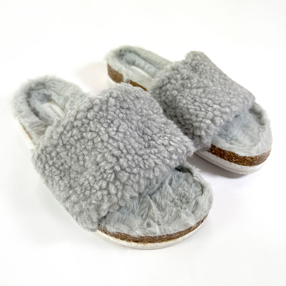 Ladies Borg Faux Fur Sliders with Cork Sole
