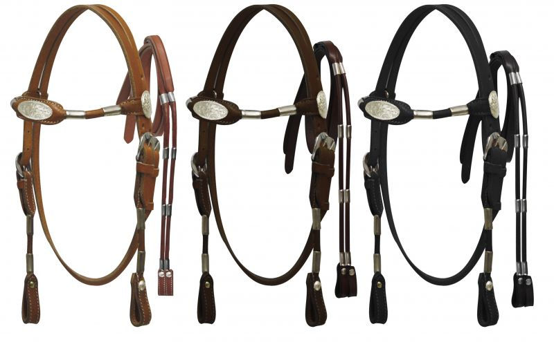 Mini Leather Fully Rounded Browband Headstall and Rein Set w/Ferrules