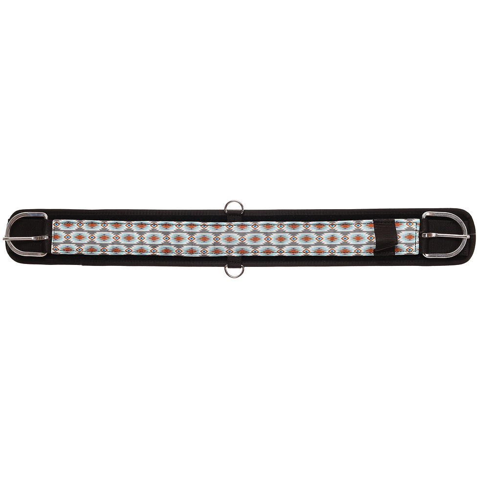 Showman Gray Blue Aztec Print Neoprene Girth With Velcro Stick and Peel