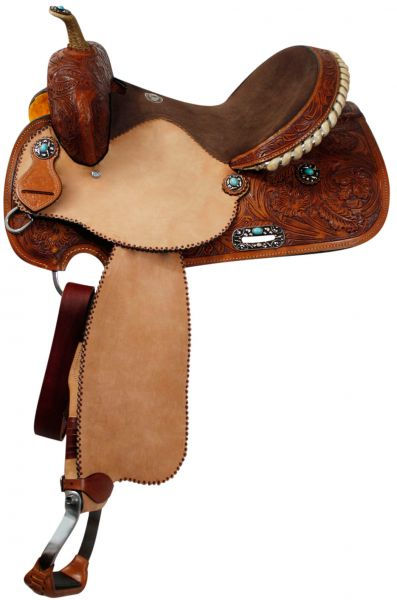 Double T Barrel Style Saddle with Turquoise Stone Conchos