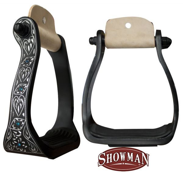 Thumbnail: Showman Black Engraved Aluminum Stirrups w/Rhinestones
