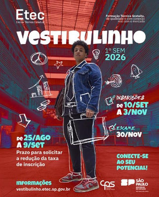 Vestibulinho das Etecs abre inscrições para o primeiro semestre de 2026