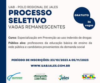 UNIFESP abre processo seletivo para especialização em Prevenção ao Uso Indevido de Drogas - PREVINA