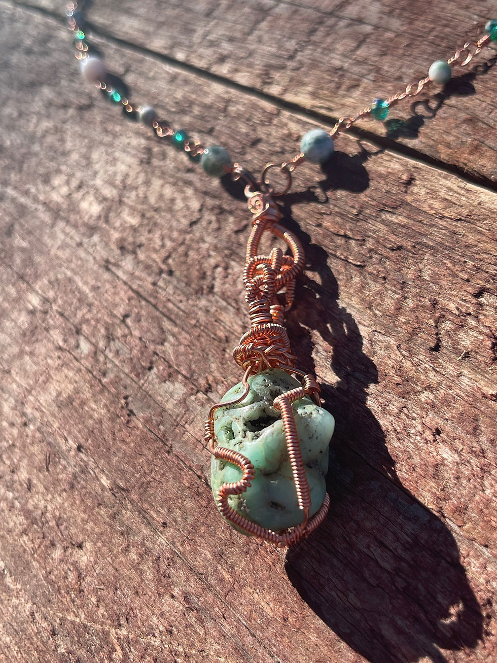 Thumbnail: Wire Wrapepd Chrysoprase Necklace 