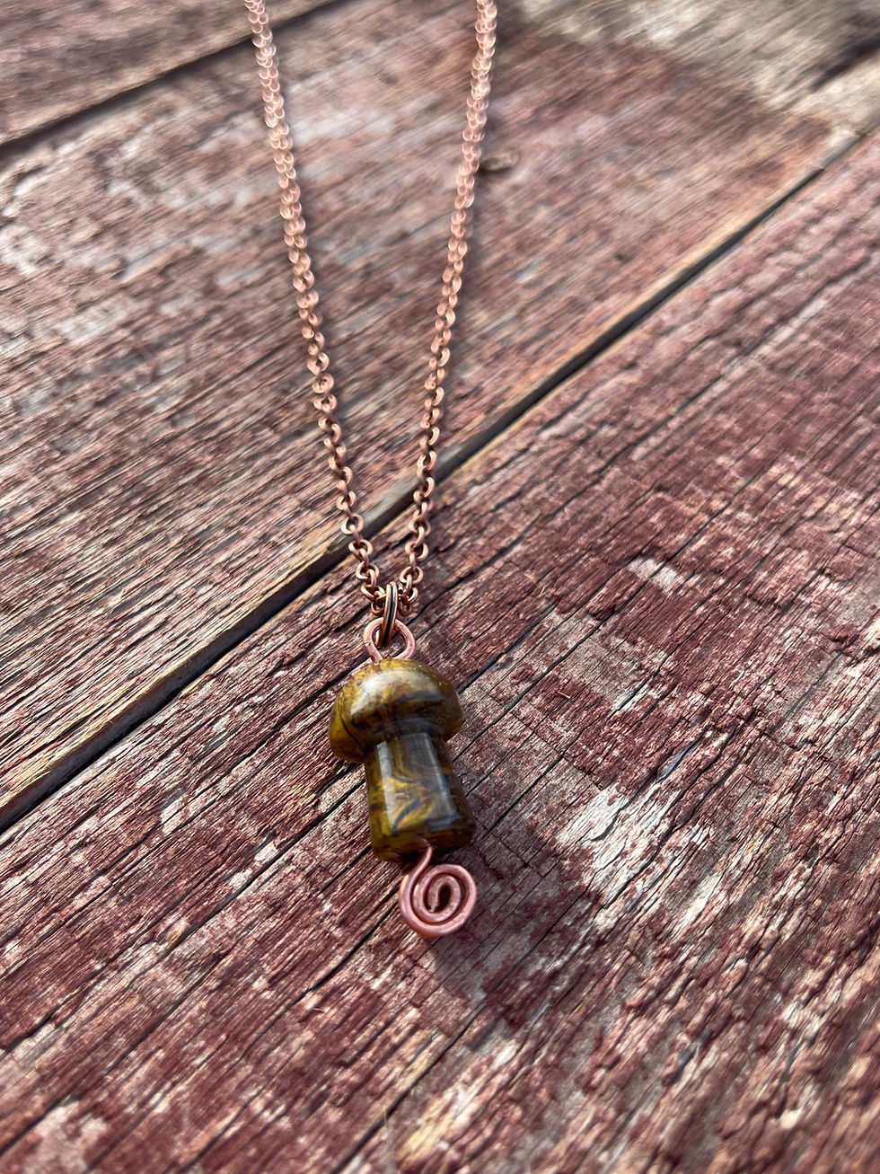 Thumbnail: Wire wrapped Tigers Eye Mushroom Necklace  