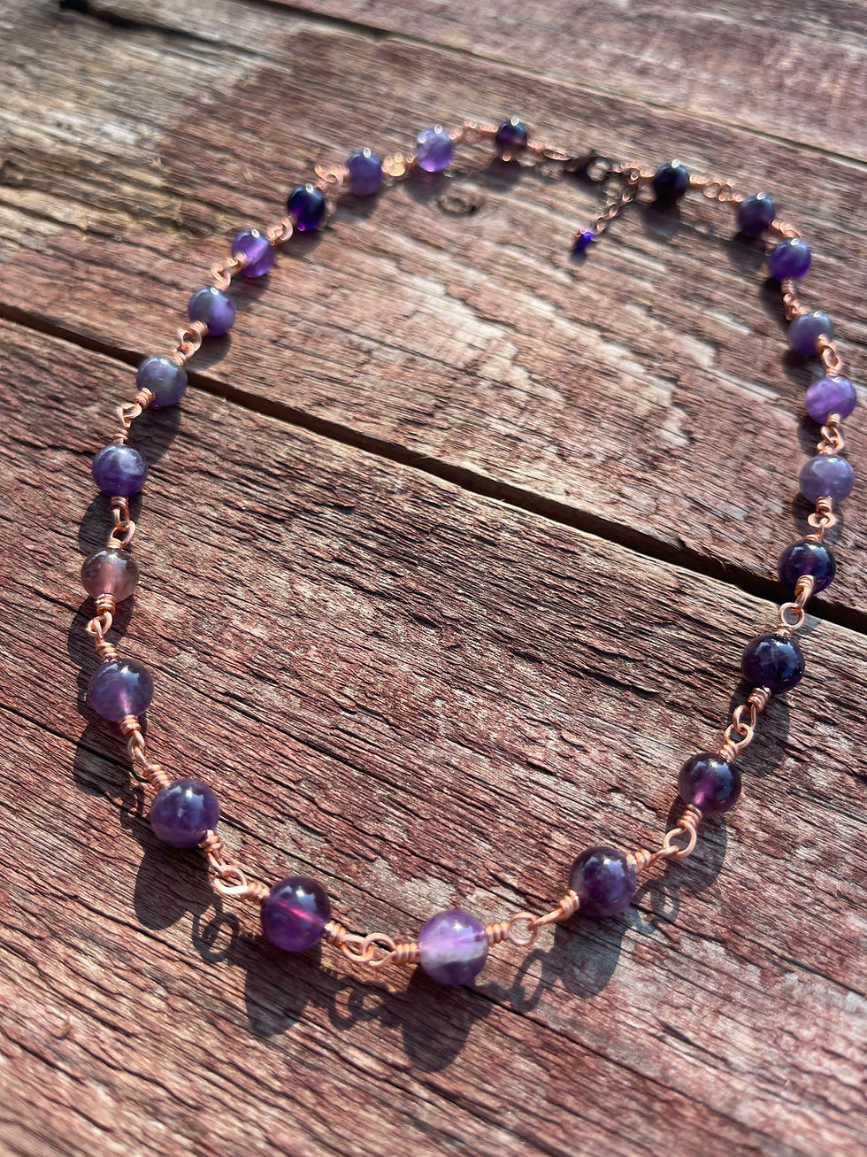 Thumbnail: Wire Wrapped Amethyst Choker Necklace (larger size)