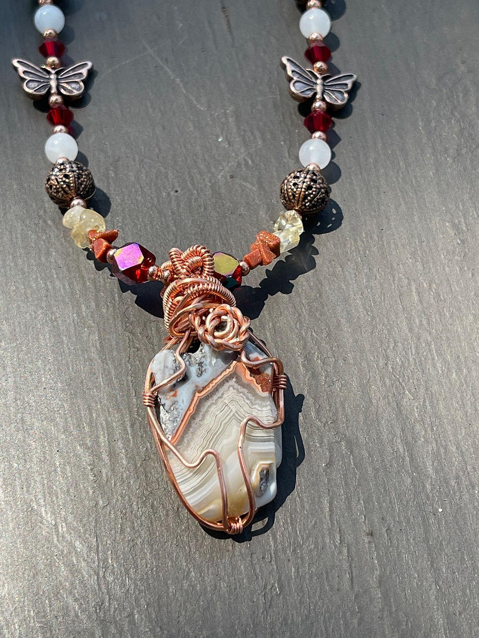 Thumbnail: Wire wrapped agate necklace 