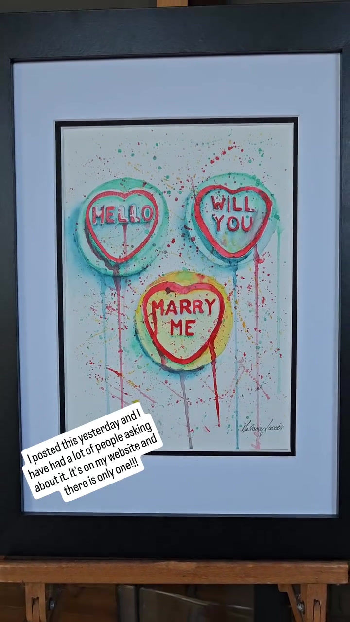 An Original Watercolour Painting of Loveheart sweets saying Will You Marry Me, Great gift for the love of your life