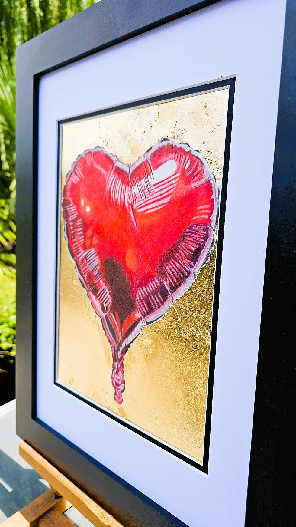 Thumbnail: 'You Have My Heart Forever!'Hyperrealist Drawing With 24K Gold Leaf a drawing of a red helium balloon