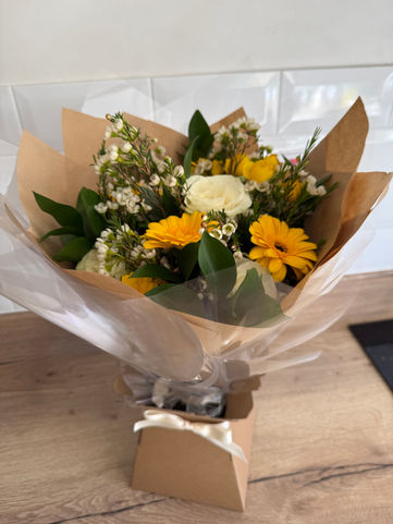 Yellow and soft creams/whites handcrafted flower bouquet by Starlight Blooms Lincolnshire