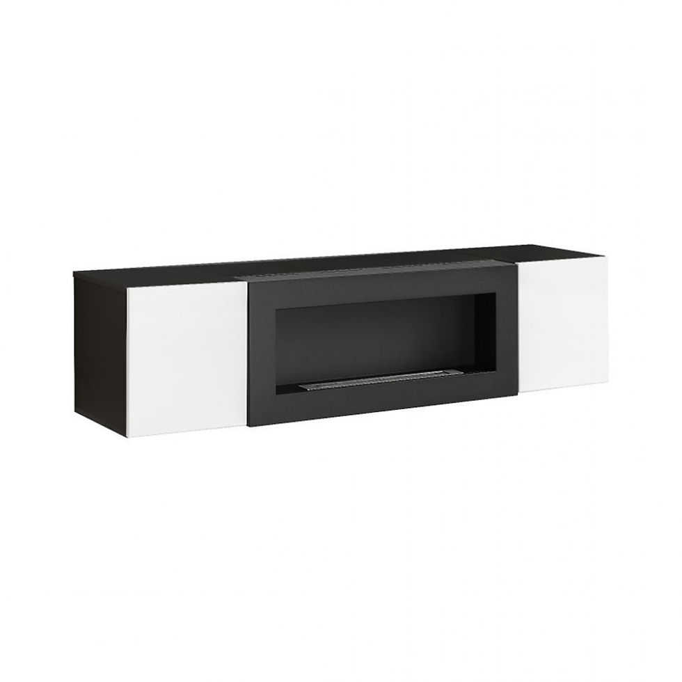 Миниатюра: Стенка навесная FLY M3 с биокамином и подсветкой - Black / White