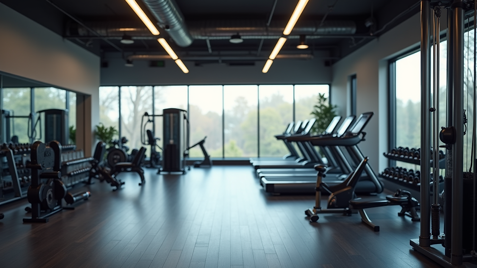 Eye-level view of a modern gym interior with fitness equipment
