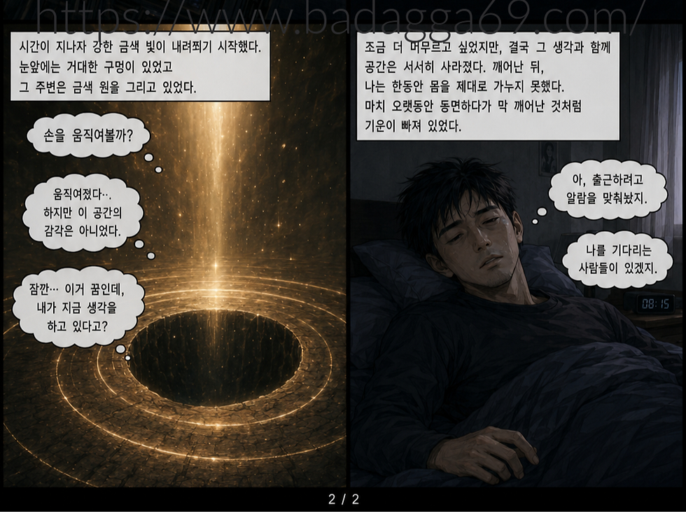 자각몽에서 깨어난 뒤 몸의 감각을 표현한 이미지
