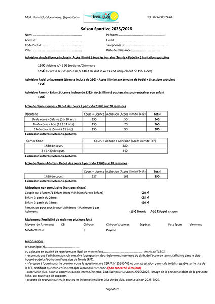 Fiche d'inscription 25/26