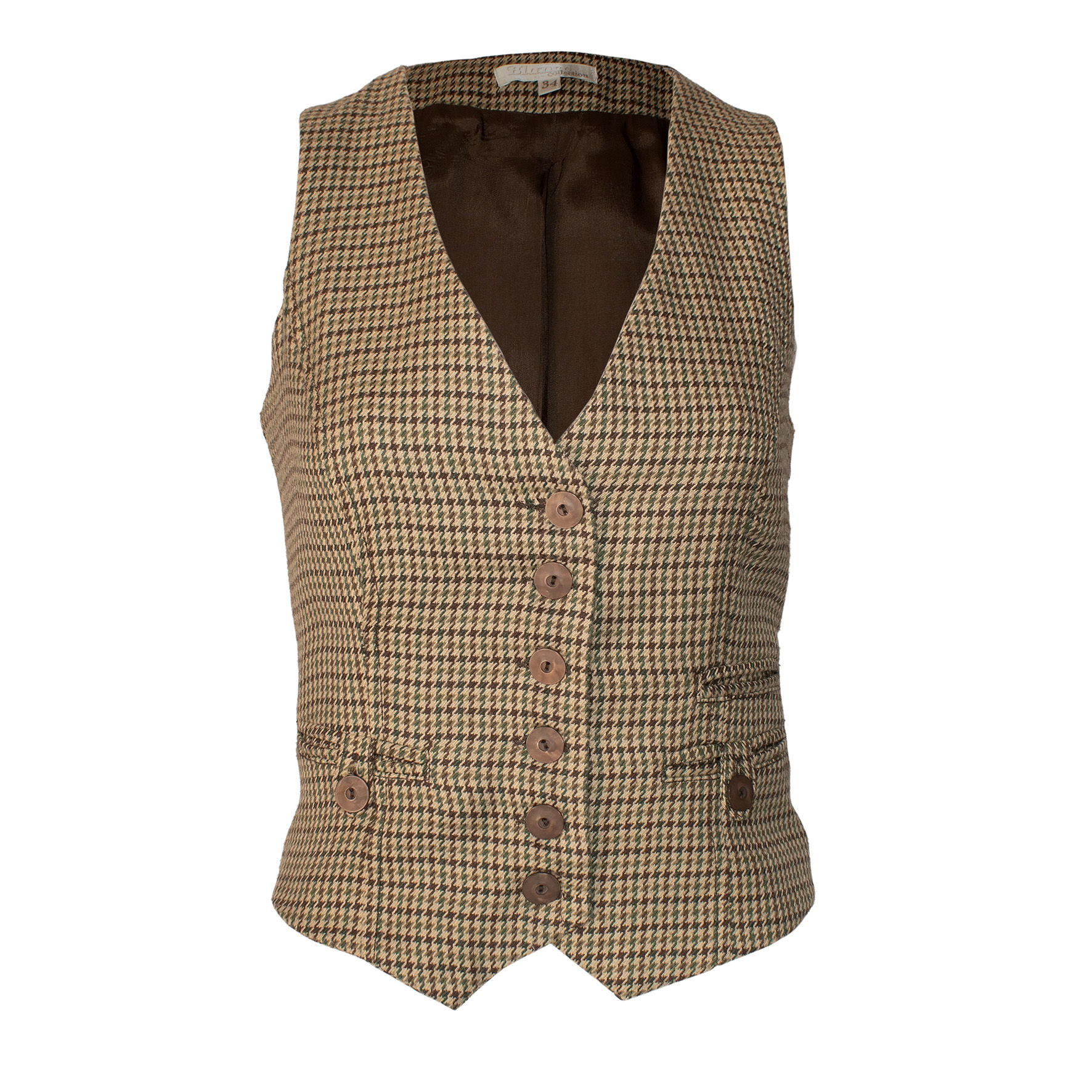 Chaleco pata de Gallo Beige, marrón y verde. Talla 34