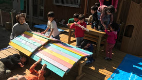 うさぎ小屋の屋根を作成中