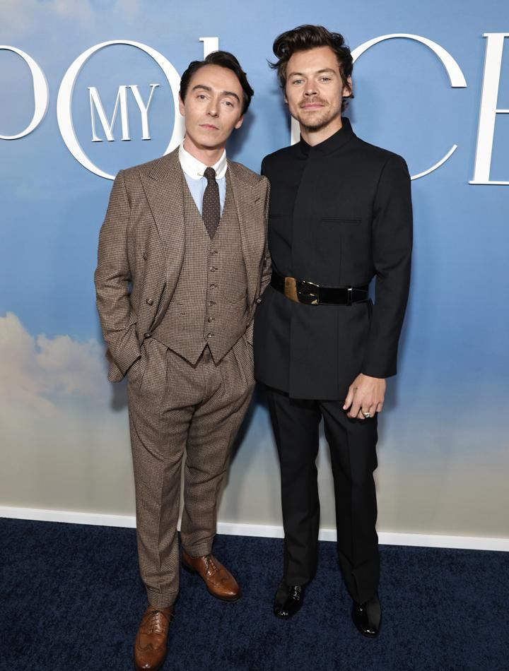Two lead actors on the blue carpet at the My Policeman US premiere