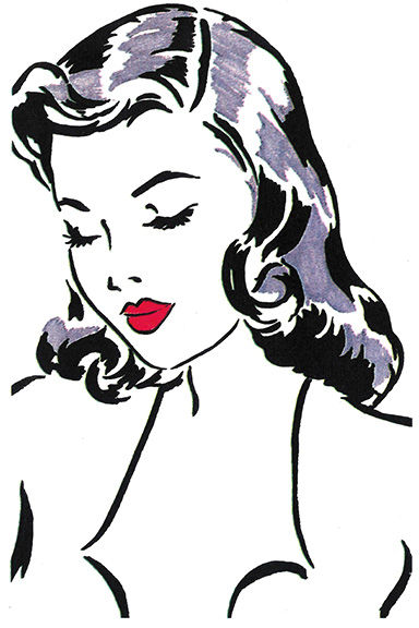 Outline illustration of woman with eyes shut