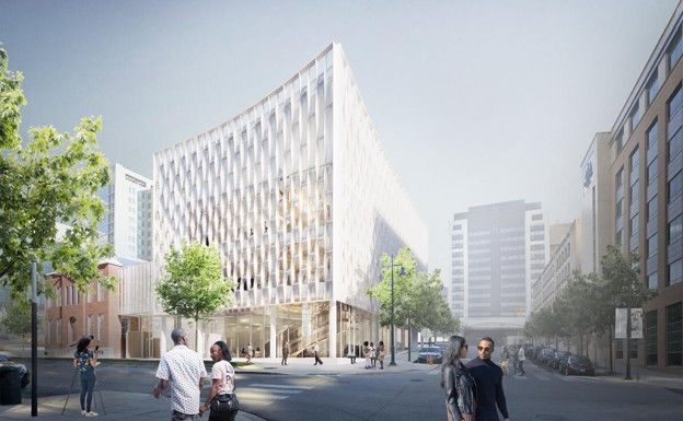 An architectural rendering of the future site of the Henrietta Lacks Building at Johns Hopkins