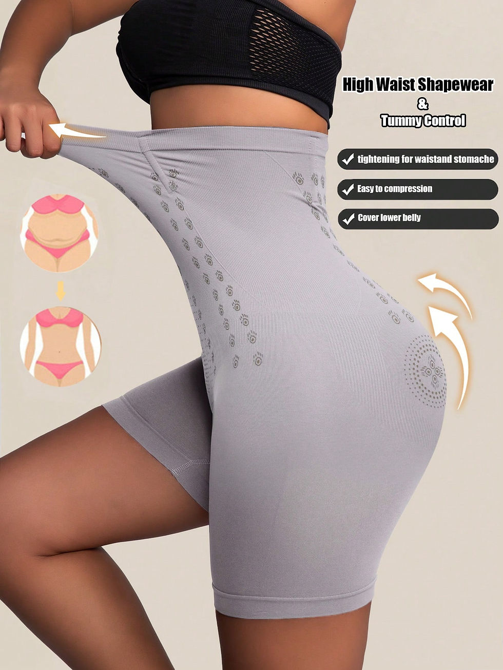 Miniatura: Modeladora de Cintura Alta com Controle Abdominal – Short Modelador Feminino