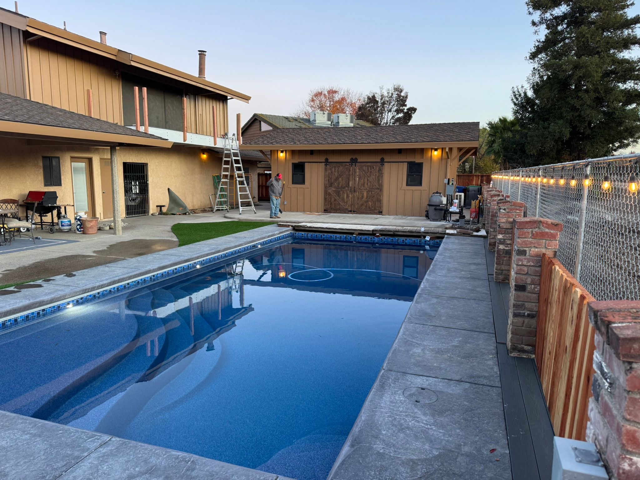 Workshop with poolside view
