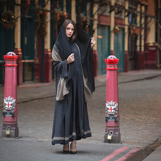 Woman posing in long dress at Leadenhall Market, London personal portrait photoshoot by Pennypics.