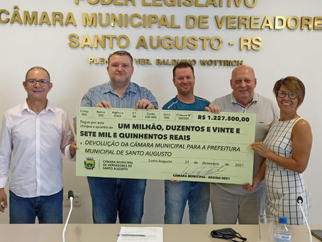 👏R$ 1.227.831,20 FORAM DEVOLVIDOS PELO PODER LEGISLATIVO NO ANO DE 2021 COM O PRESIDENTE OMAR SANTI