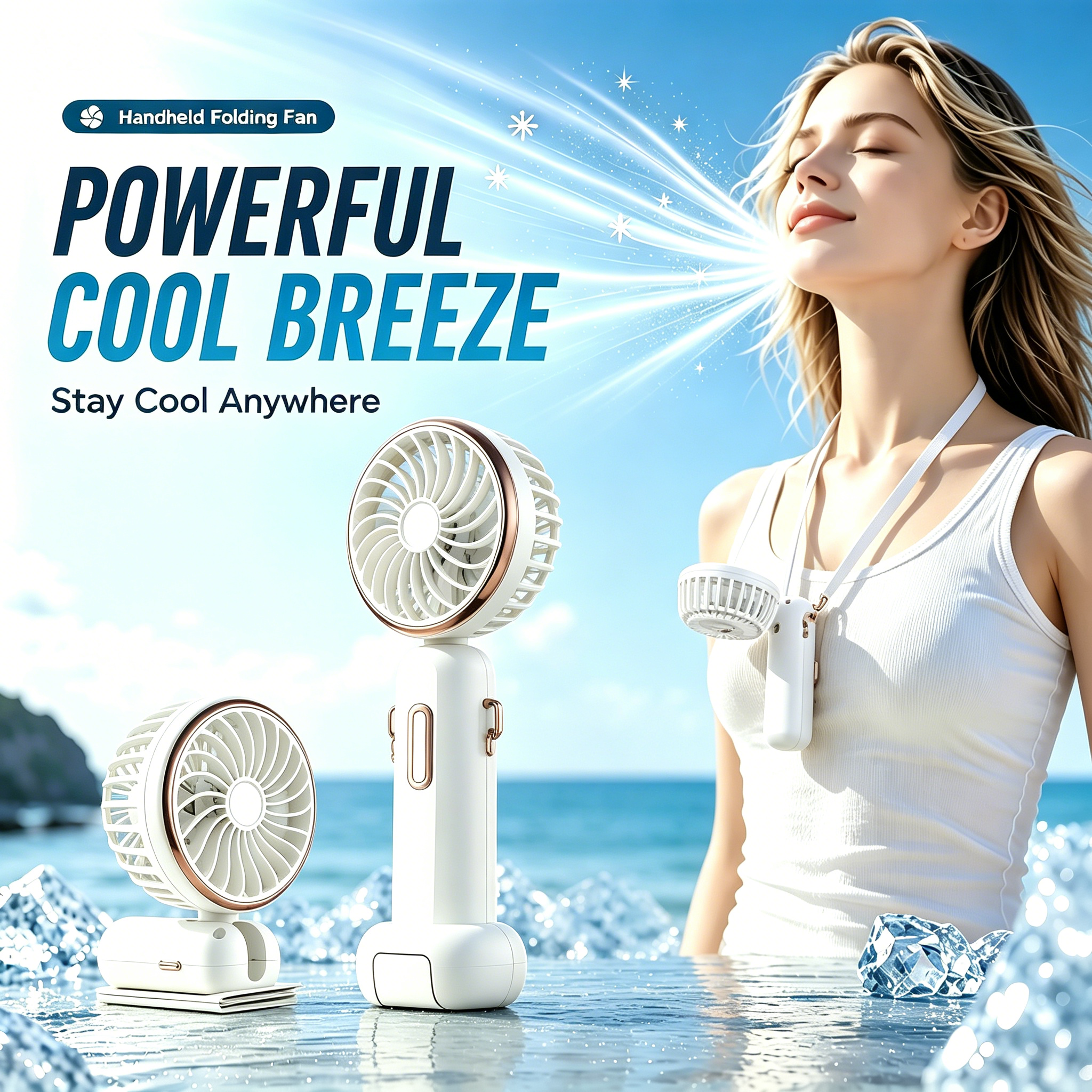 Handheld Fan Foldable Portable Fan with LED Display 2000mAh Battery Operated Min