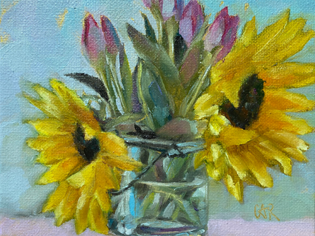 Sunflowers and Tulips